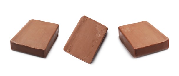 Image of Chocolate butter block isolated on white, set