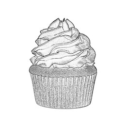 Image of Graphic sketch of cupcake on white background