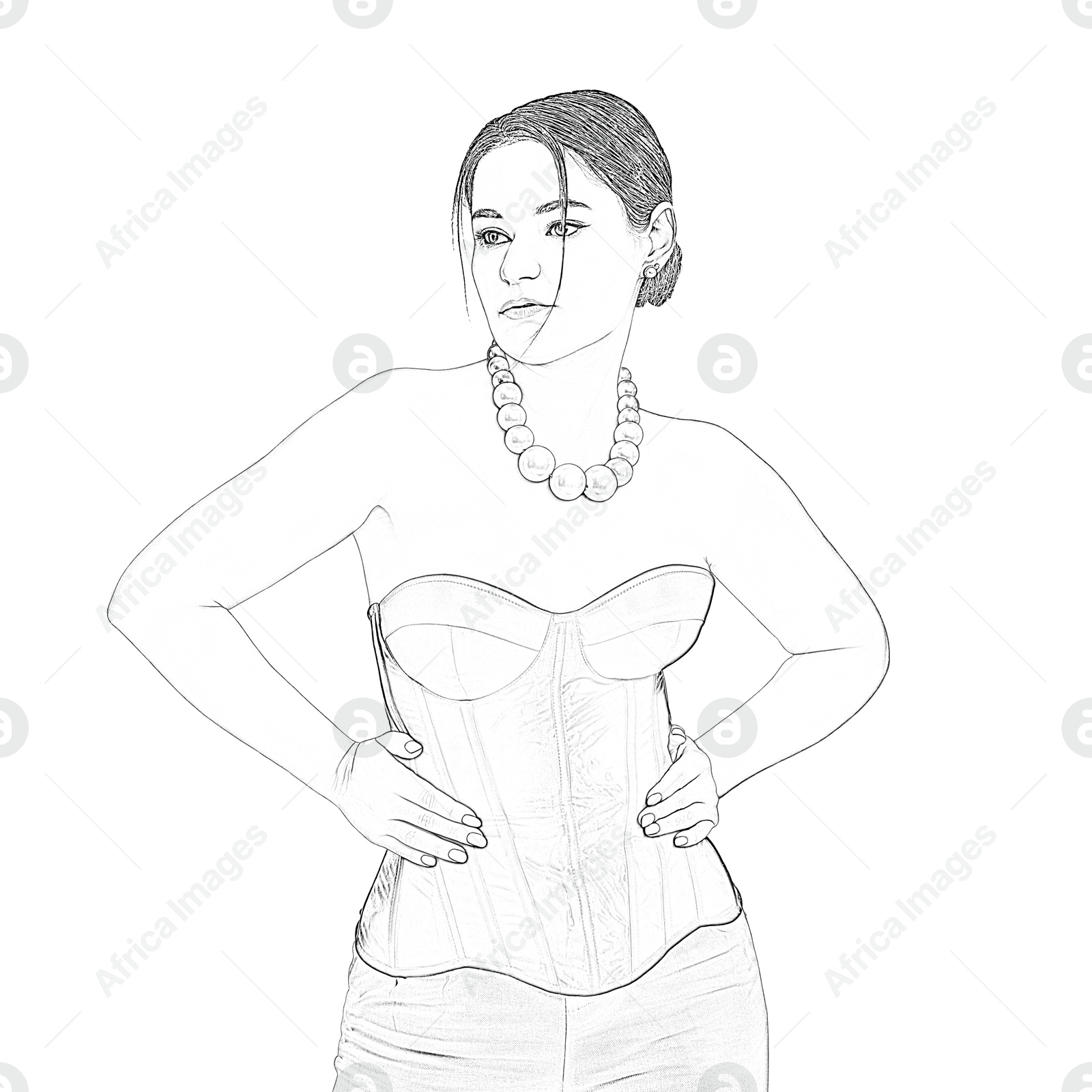 Portrait of woman on white background, graphic sketch Image of Portrait of woman on white background, graphic sketch