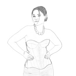 Image of Portrait of woman on white background, graphic sketch