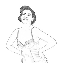 Image of Portrait of woman on white background, graphic sketch
