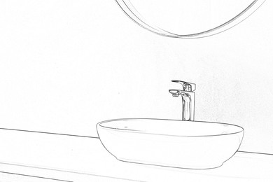 Image of Graphic sketch of sink on white background