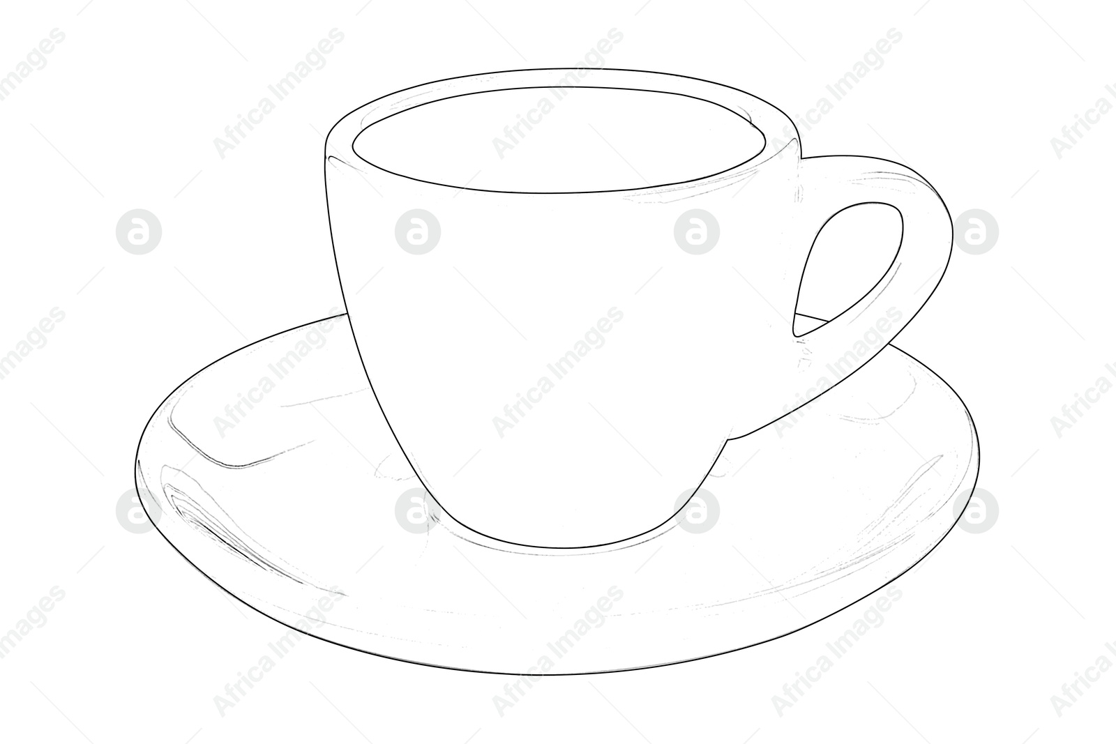 Graphic sketch of cup and saucer on white background Image of Graphic sketch of cup and saucer on white background