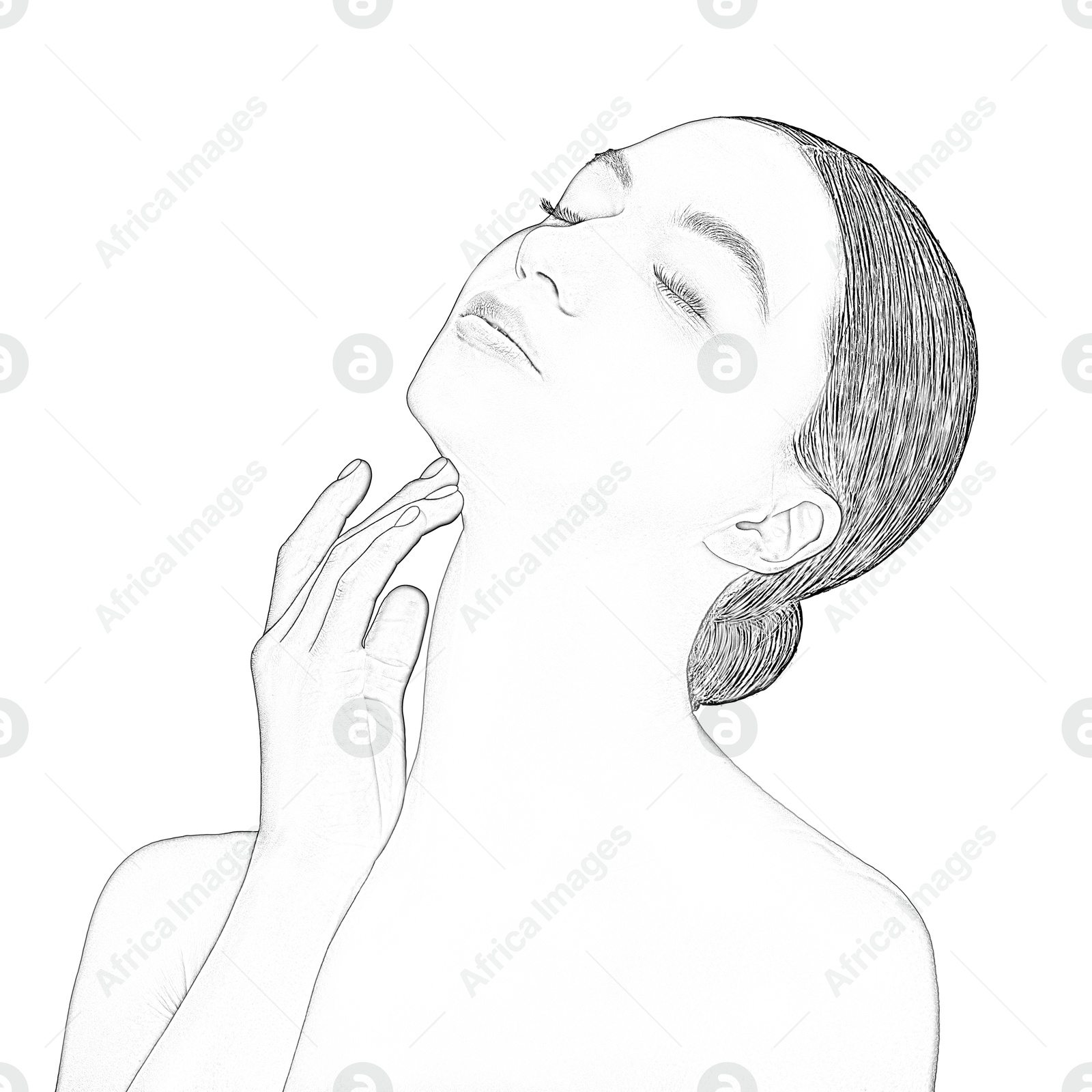 Portrait of woman on white background, graphic sketch Image of Portrait of woman on white background, graphic sketch