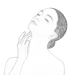 Image of Portrait of woman on white background, graphic sketch
