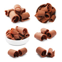 Image of Chocolate butter shavings isolated on white, set