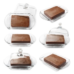 Image of Chocolate butter block isolated on white, set