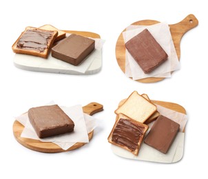 Image of Chocolate butter blocks isolated on white, set
