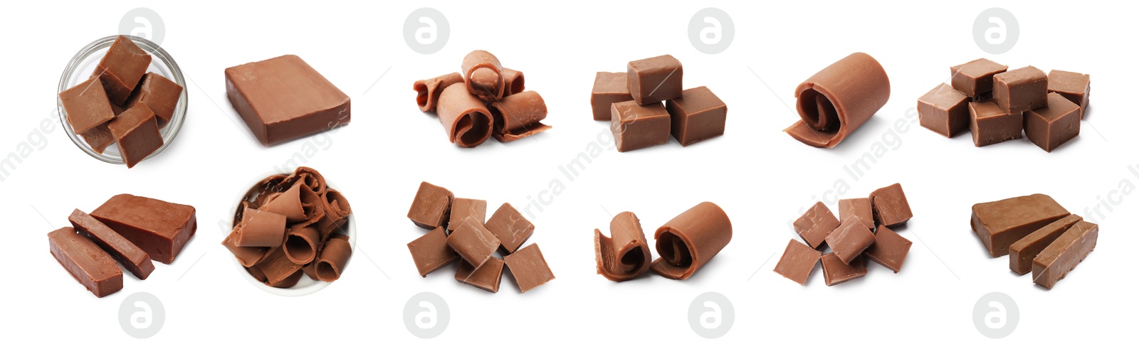 Chocolate butter isolated on white, set. Cubes, shavings and block Image of Chocolate butter isolated on white, set. Cubes, shavings and block