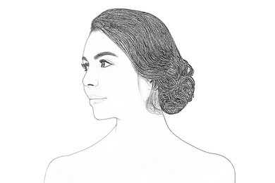 Image of Portrait of woman on white background, graphic sketch
