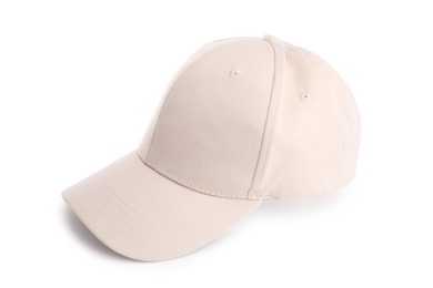 Photo of One beige baseball hat isolated on white