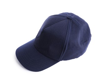 Photo of Dark blue baseball hat isolated on white