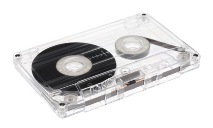 Photo of One audio cassette with magnetic tape isolated on white