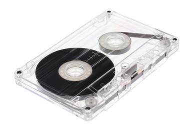 Photo of One audio cassette with magnetic tape isolated on white