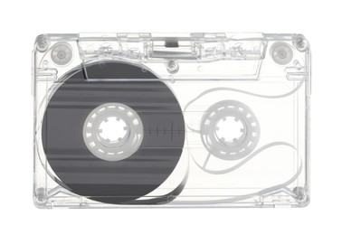 Photo of One audio cassette with magnetic tape isolated on white