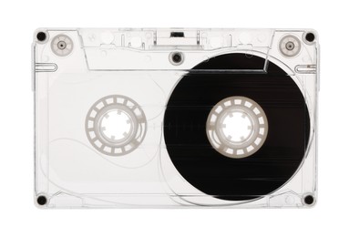 Photo of One audio cassette with magnetic tape isolated on white