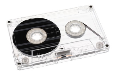 Photo of One audio cassette with magnetic tape isolated on white
