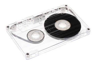 Photo of One audio cassette with magnetic tape isolated on white