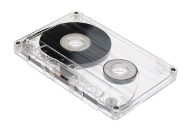 Photo of One audio cassette with magnetic tape isolated on white