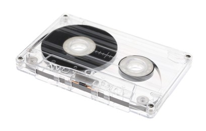 Photo of One audio cassette with magnetic tape isolated on white