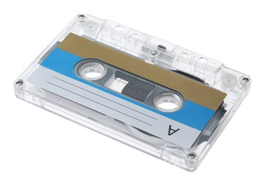 Photo of One audio cassette with blank label isolated on white