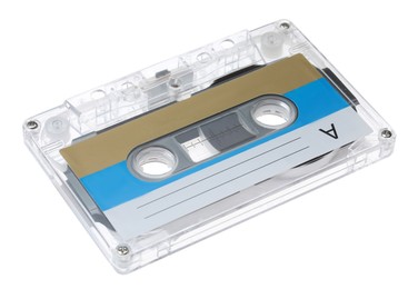 Photo of One audio cassette with blank label isolated on white