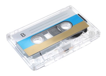 Photo of One audio cassette with blank label isolated on white