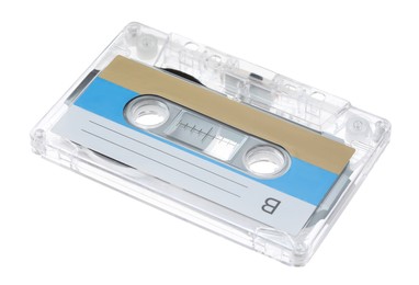 Photo of One audio cassette with blank label isolated on white