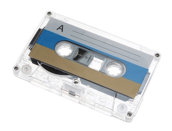 Photo of One audio cassette with blank label isolated on white