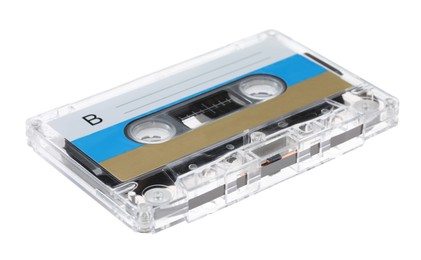Photo of One audio cassette with blank label isolated on white