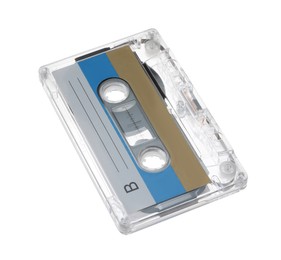 Photo of One audio cassette with blank label isolated on white