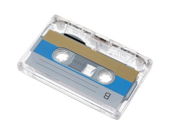 Photo of One audio cassette with blank label isolated on white
