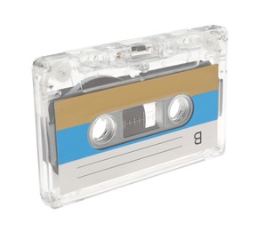 Photo of One audio cassette with blank label isolated on white