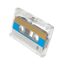 Photo of One audio cassette with blank label isolated on white