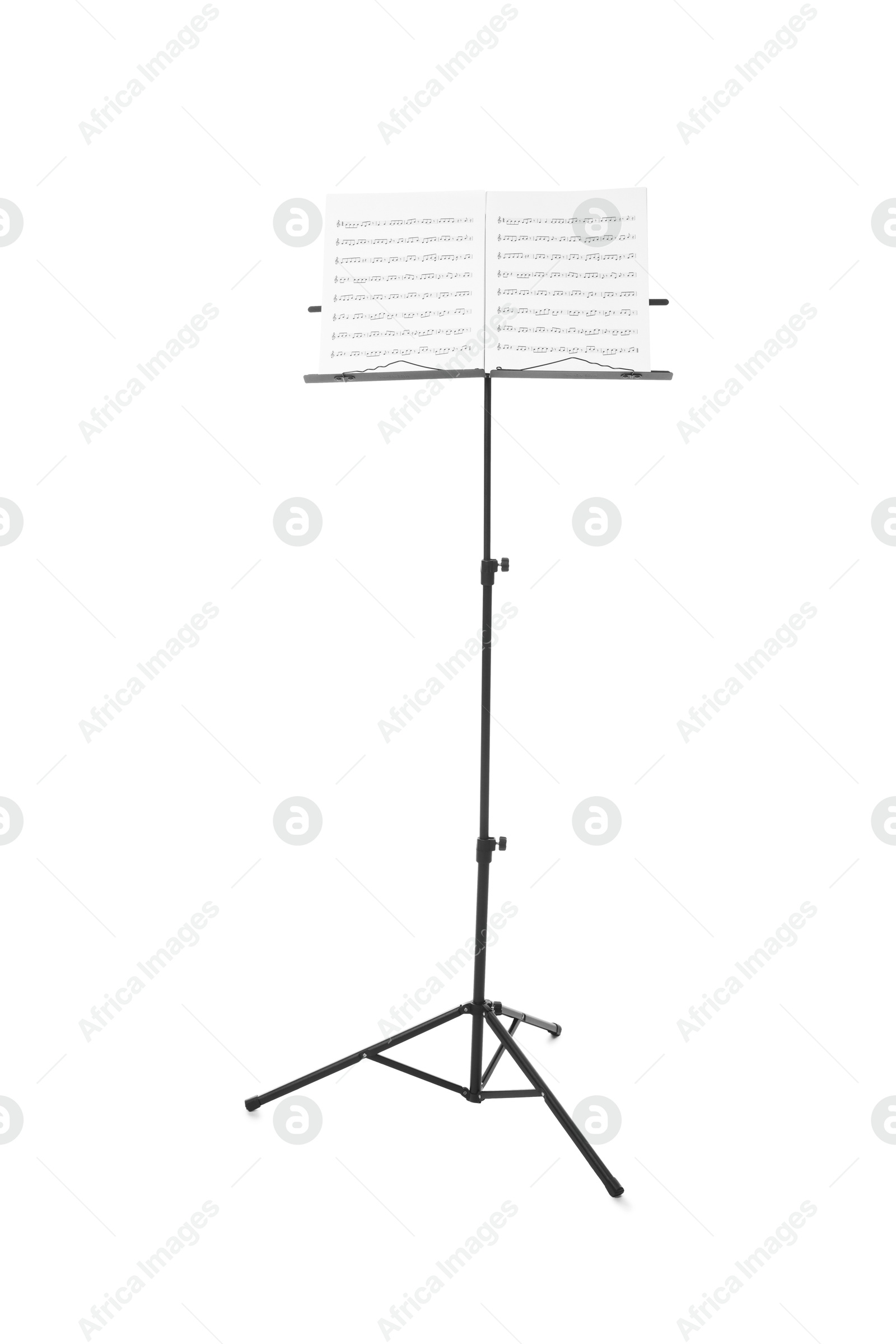 Stand with music sheets isolated on white Photo of Stand with music sheets isolated on white