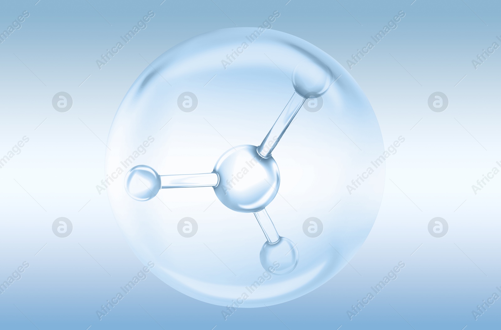 Collagen molecule inside bubble on light blue gradient background. Skincare cosmetic solution, serum or essence Image of Collagen molecule inside bubble on light blue gradient background. Skincare cosmetic solution, serum or essence