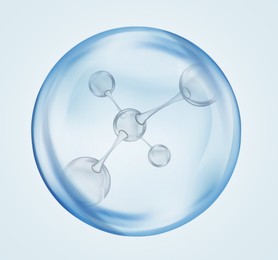 Image of Collagen molecule inside bubble on light background. Skincare cosmetic solution, serum or essence