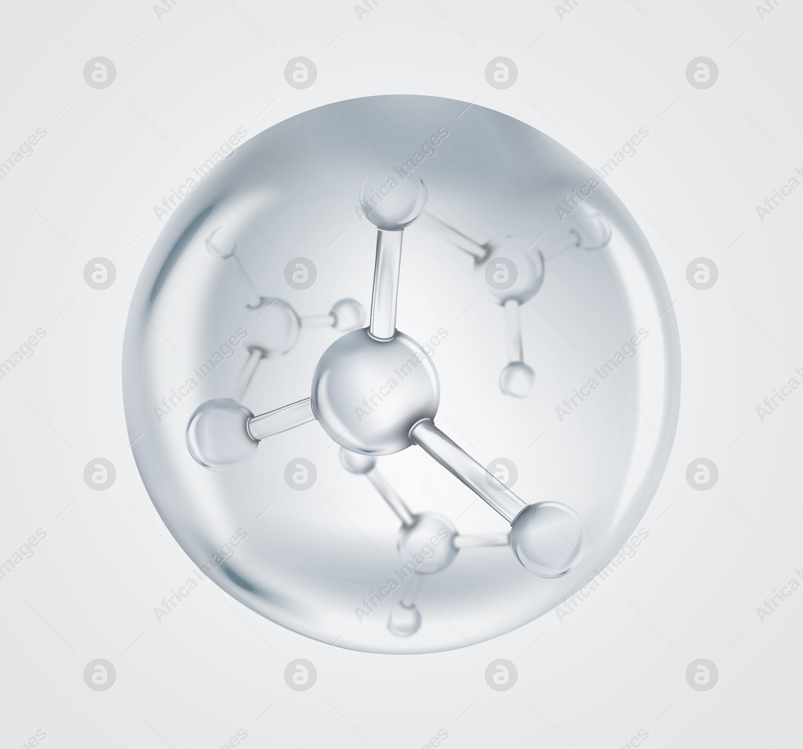 Collagen molecules inside bubble on light background. Skincare cosmetic solution, serum or essence Image of Collagen molecules inside bubble on light background. Skincare cosmetic solution, serum or essence