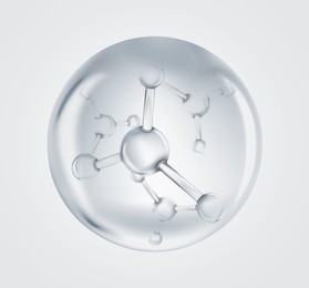 Image of Collagen molecules inside bubble on light background. Skincare cosmetic solution, serum or essence