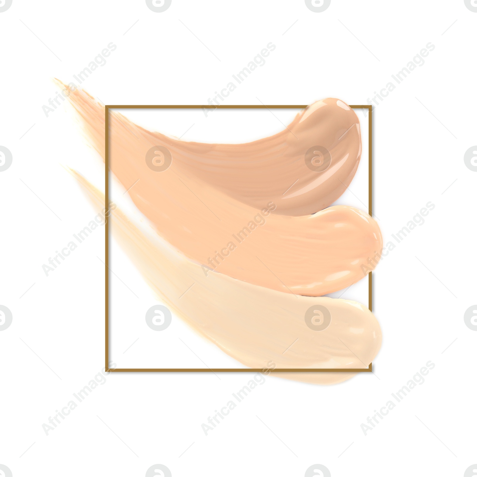Image of Different shades of foundation and frame on white background. Color palette of makeup product