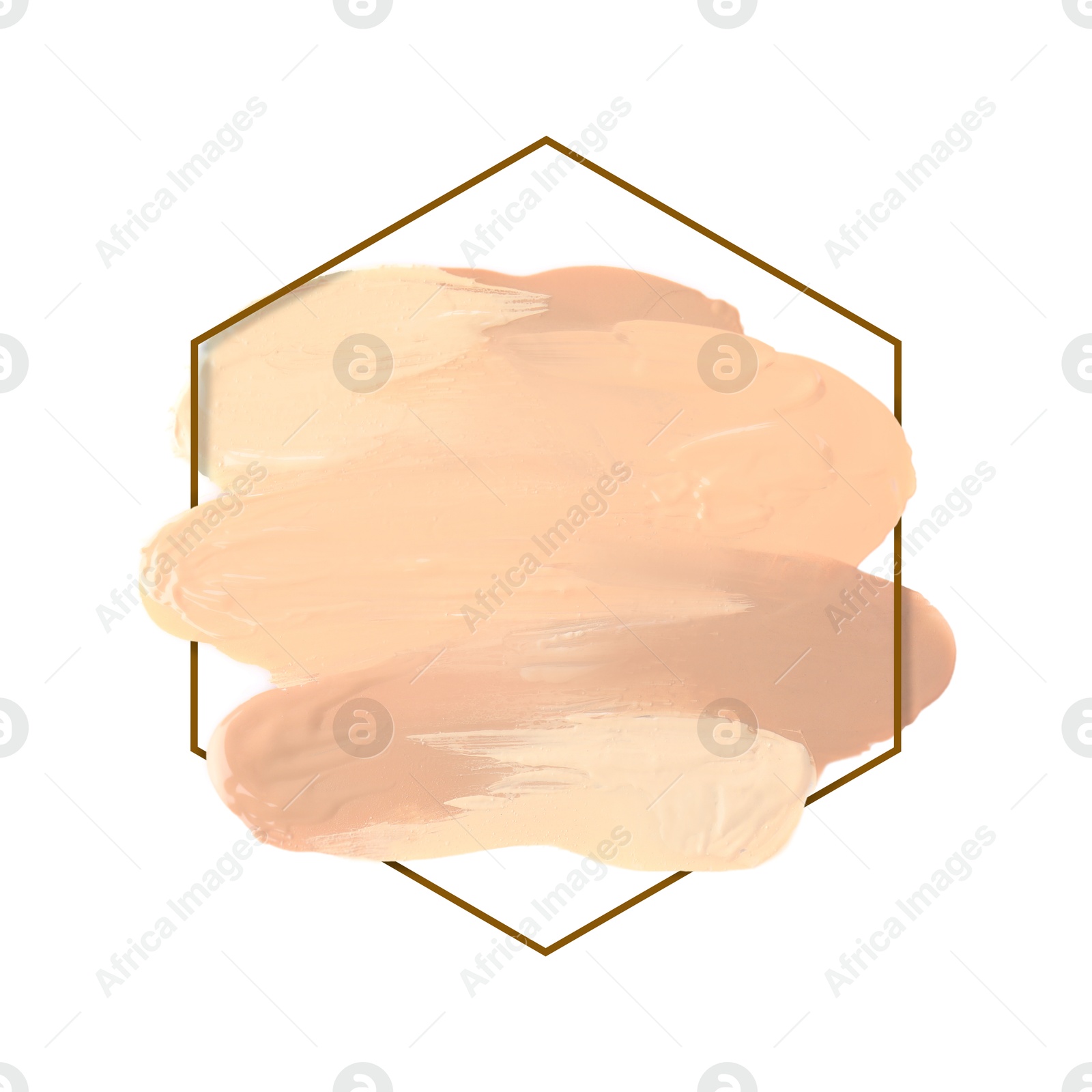 Image of Different shades of foundation and frame on white background. Color palette of makeup product