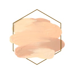 Image of Different shades of foundation and frame on white background. Color palette of makeup product