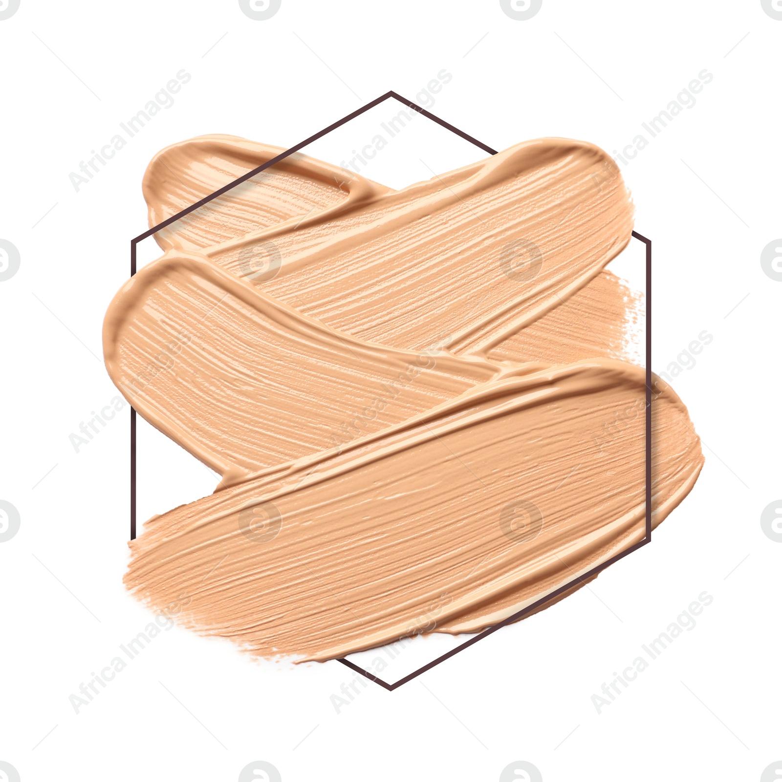 Image of Different shades of foundation and frame on white background. Color palette of makeup product