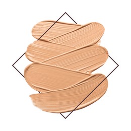 Image of Different shades of foundation and frame on white background. Color palette of makeup product