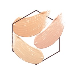 Image of Different shades of foundation and frame on white background. Color palette of makeup product