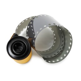 Photo of Roll of photographic film isolated on white, top view