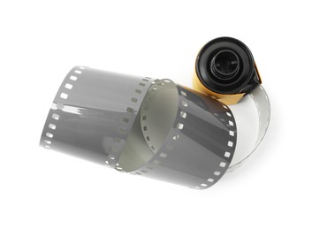 Photo of Roll of photographic film isolated on white, top view