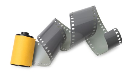 Photo of Roll of photographic film isolated on white, top view