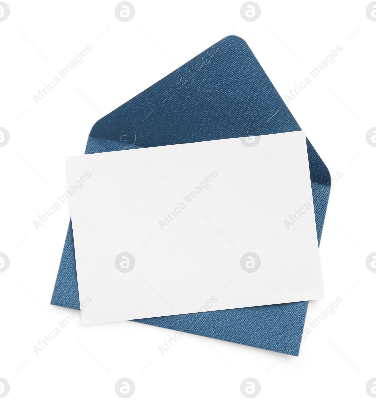 Photo of Blank invitation card and envelope isolated on white, top view. Space for design