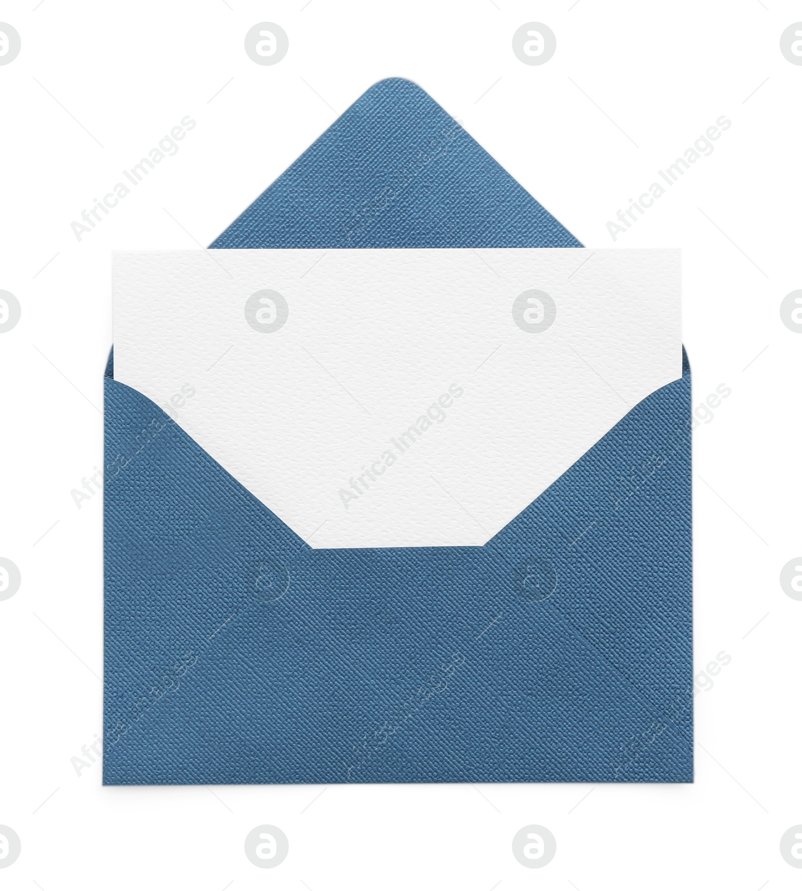 Photo of Blank invitation card and envelope isolated on white, top view. Space for design